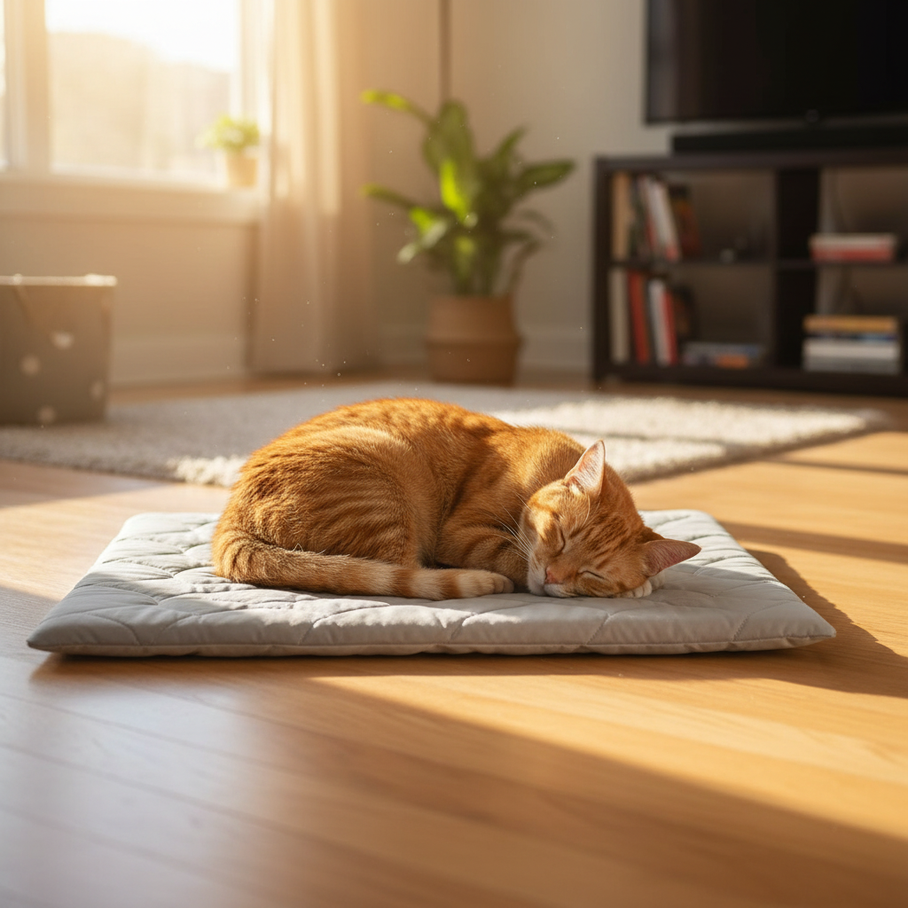 Cat sleeping on CoolPaw mat