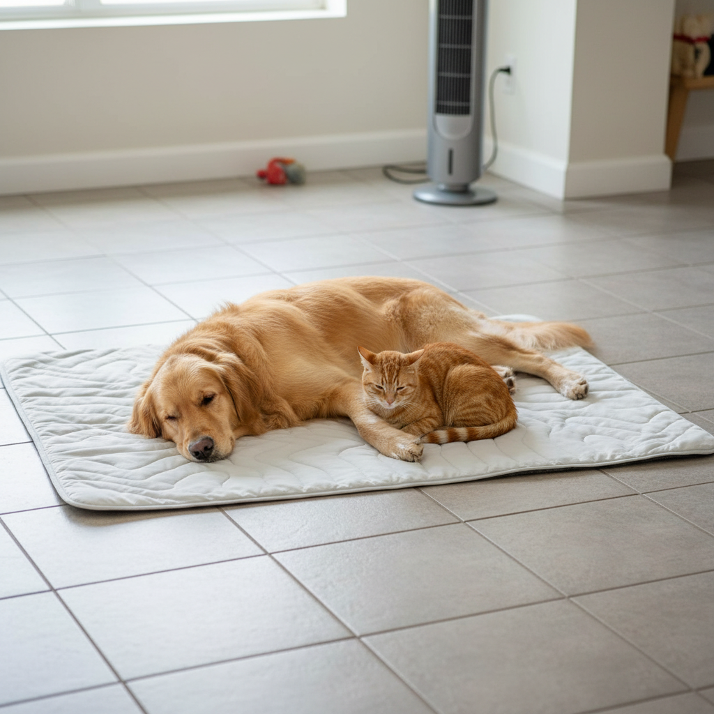 Dog and cat on CoolPaw mat