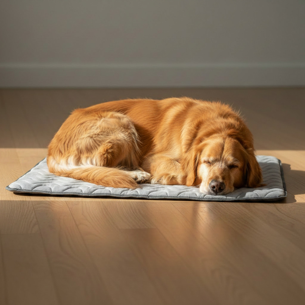 Dog sleeping on CoolPaw cooling mat