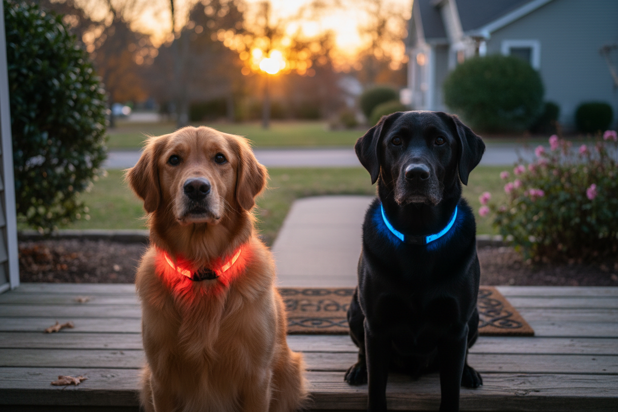 Two Dogs LED Collars Porch